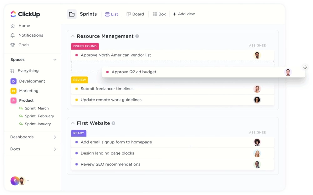 clickUp dashboard