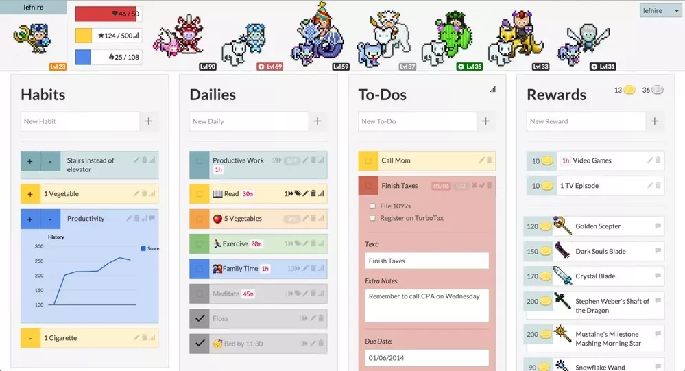 habitica dashboard