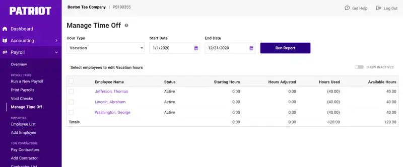 patriot payroll dashboard