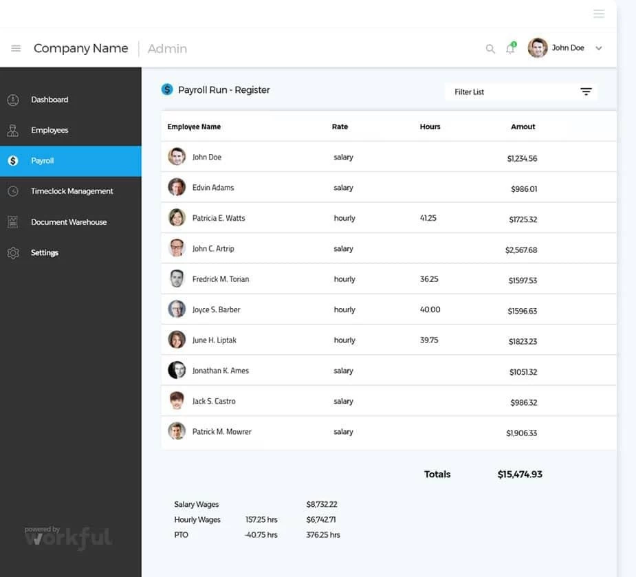 workful dashboard