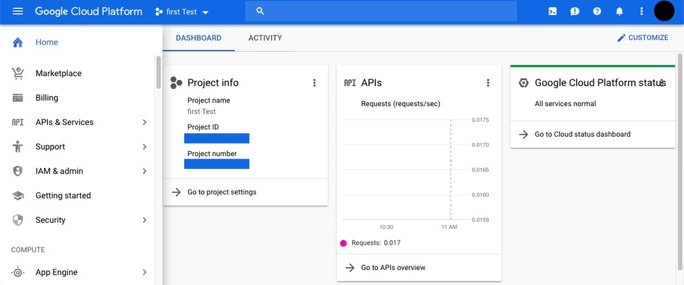 googleCloud dashboard