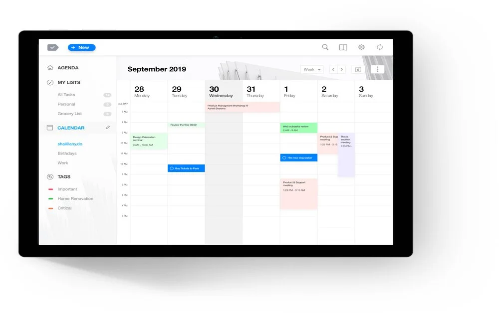 any.do calendar dashboard