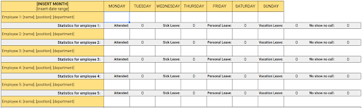 Weekly Employee Attendance Template