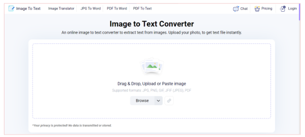 Open the tool and access the input box to paste an image in